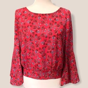 Jack by BB Dakota Red Rose Floral Back Tie Top